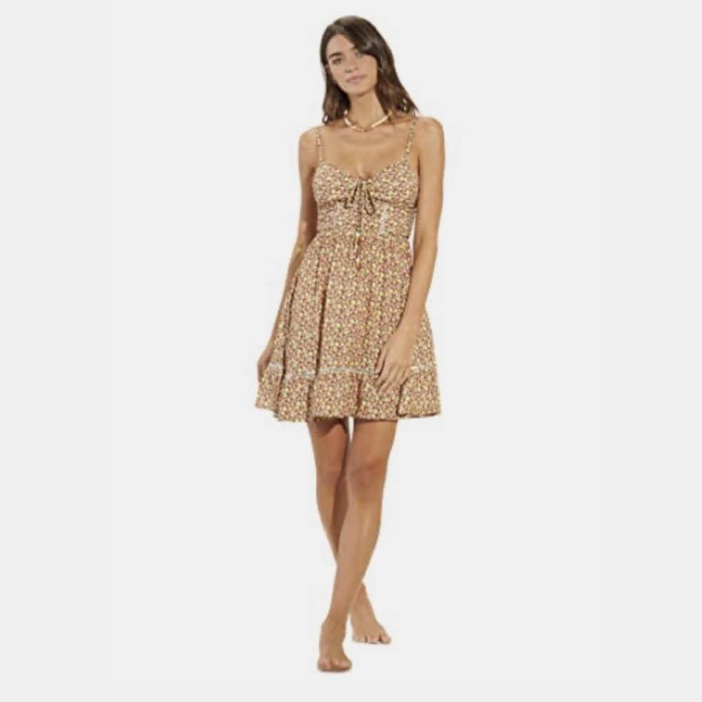 Maaji Radiant Meadow Kamala Floral Cover-Up Sundress in Yellow/Brown Multi Sz M
